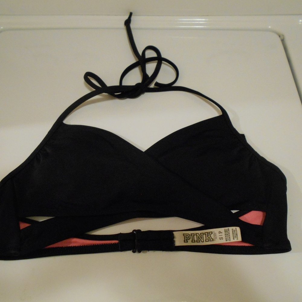 PINK VICTORIA'S SECRET S/P Bikini Top Black/Bright Pink